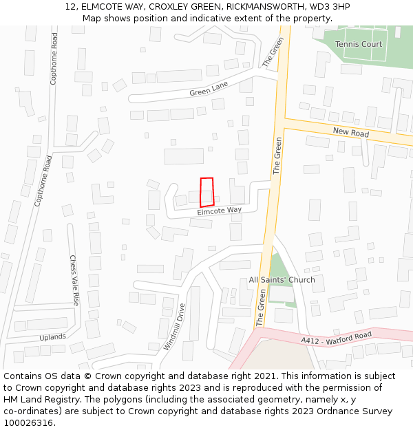 12, ELMCOTE WAY, CROXLEY GREEN, RICKMANSWORTH, WD3 3HP: Location map and indicative extent of plot