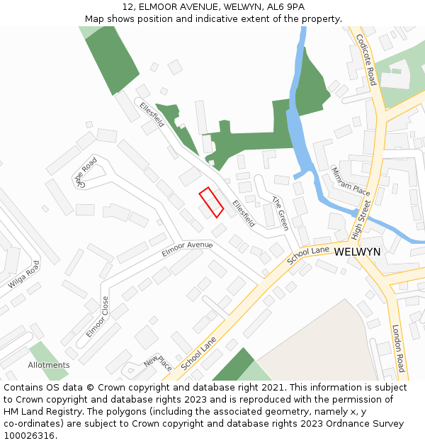 12, ELMOOR AVENUE, WELWYN, AL6 9PA: Location map and indicative extent of plot