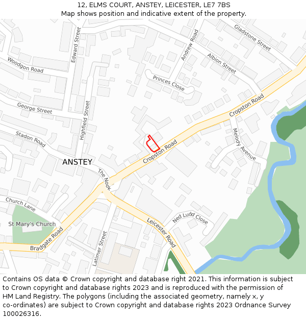 12, ELMS COURT, ANSTEY, LEICESTER, LE7 7BS: Location map and indicative extent of plot