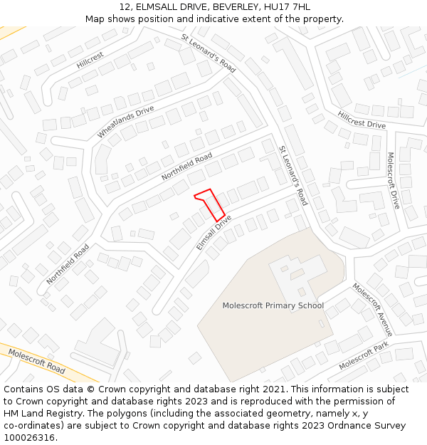 12, ELMSALL DRIVE, BEVERLEY, HU17 7HL: Location map and indicative extent of plot