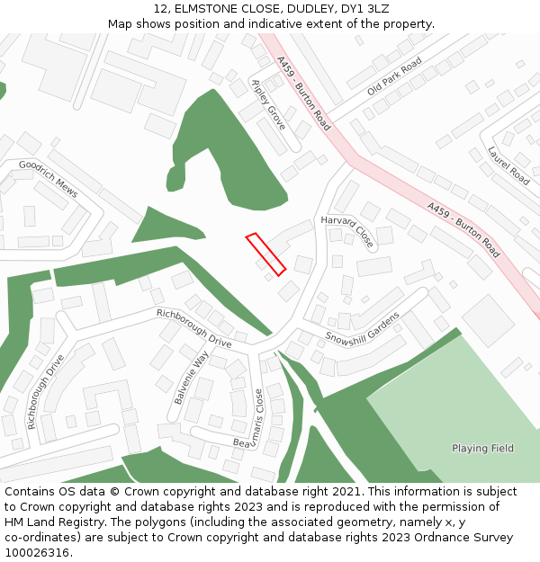 12, ELMSTONE CLOSE, DUDLEY, DY1 3LZ: Location map and indicative extent of plot