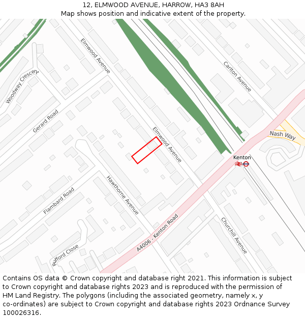 12, ELMWOOD AVENUE, HARROW, HA3 8AH: Location map and indicative extent of plot