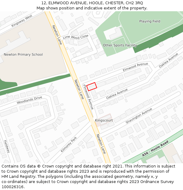 12, ELMWOOD AVENUE, HOOLE, CHESTER, CH2 3RQ: Location map and indicative extent of plot