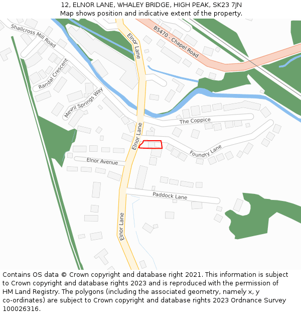 12, ELNOR LANE, WHALEY BRIDGE, HIGH PEAK, SK23 7JN: Location map and indicative extent of plot