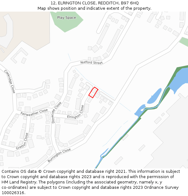 12, ELRINGTON CLOSE, REDDITCH, B97 6HQ: Location map and indicative extent of plot