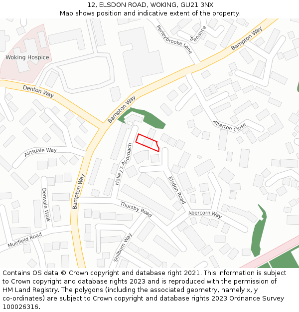 12, ELSDON ROAD, WOKING, GU21 3NX: Location map and indicative extent of plot