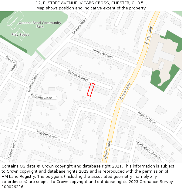 12, ELSTREE AVENUE, VICARS CROSS, CHESTER, CH3 5HJ: Location map and indicative extent of plot