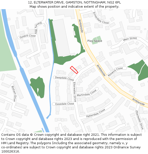 12, ELTERWATER DRIVE, GAMSTON, NOTTINGHAM, NG2 6PL: Location map and indicative extent of plot