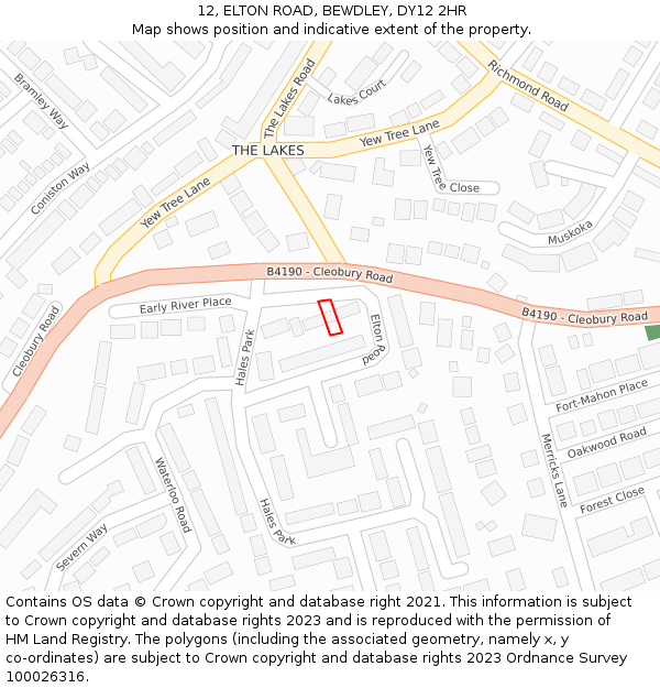 12, ELTON ROAD, BEWDLEY, DY12 2HR: Location map and indicative extent of plot