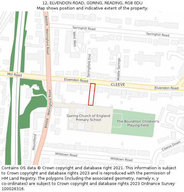 12, ELVENDON ROAD, GORING, READING, RG8 0DU: Location map and indicative extent of plot