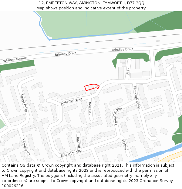 12, EMBERTON WAY, AMINGTON, TAMWORTH, B77 3QQ: Location map and indicative extent of plot
