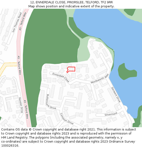 12, ENNERDALE CLOSE, PRIORSLEE, TELFORD, TF2 9RR: Location map and indicative extent of plot