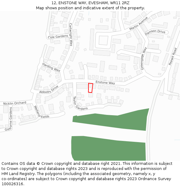 12, ENSTONE WAY, EVESHAM, WR11 2RZ: Location map and indicative extent of plot