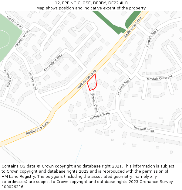 12, EPPING CLOSE, DERBY, DE22 4HR: Location map and indicative extent of plot