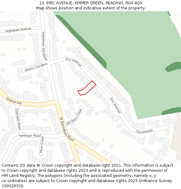 12, ERIC AVENUE, EMMER GREEN, READING, RG4 8QX: Location map and indicative extent of plot