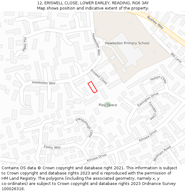 12, ERISWELL CLOSE, LOWER EARLEY, READING, RG6 3AY: Location map and indicative extent of plot