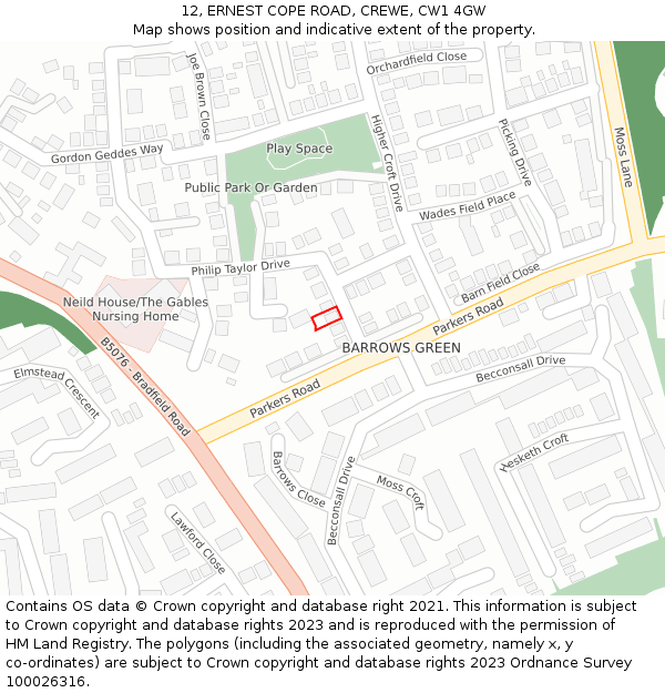 12, ERNEST COPE ROAD, CREWE, CW1 4GW: Location map and indicative extent of plot