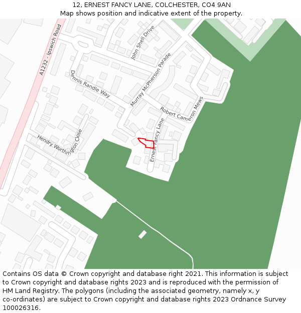 12, ERNEST FANCY LANE, COLCHESTER, CO4 9AN: Location map and indicative extent of plot