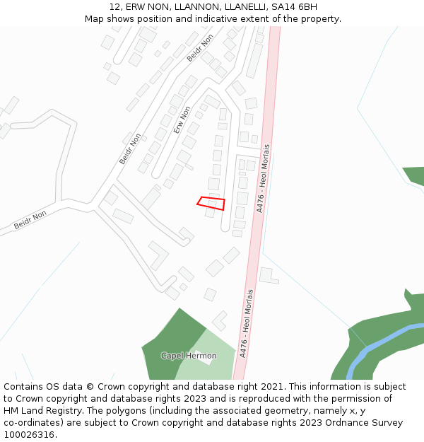 12, ERW NON, LLANNON, LLANELLI, SA14 6BH: Location map and indicative extent of plot