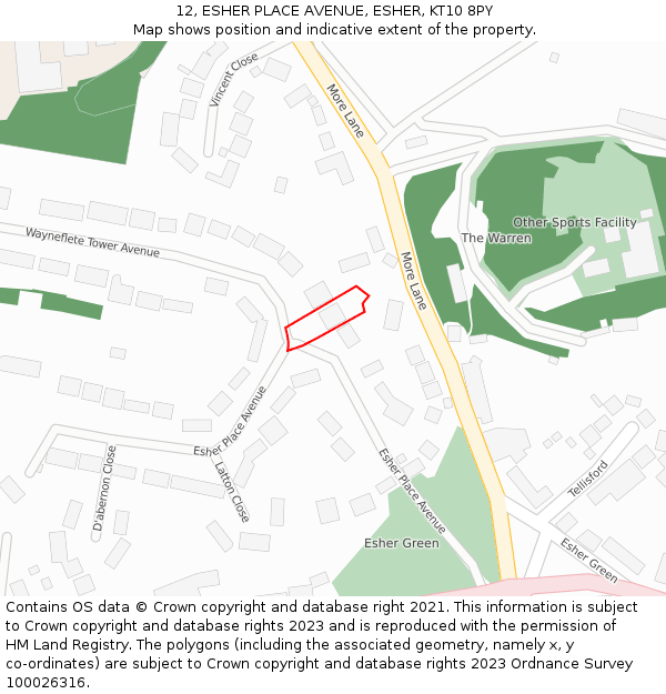 12, ESHER PLACE AVENUE, ESHER, KT10 8PY: Location map and indicative extent of plot