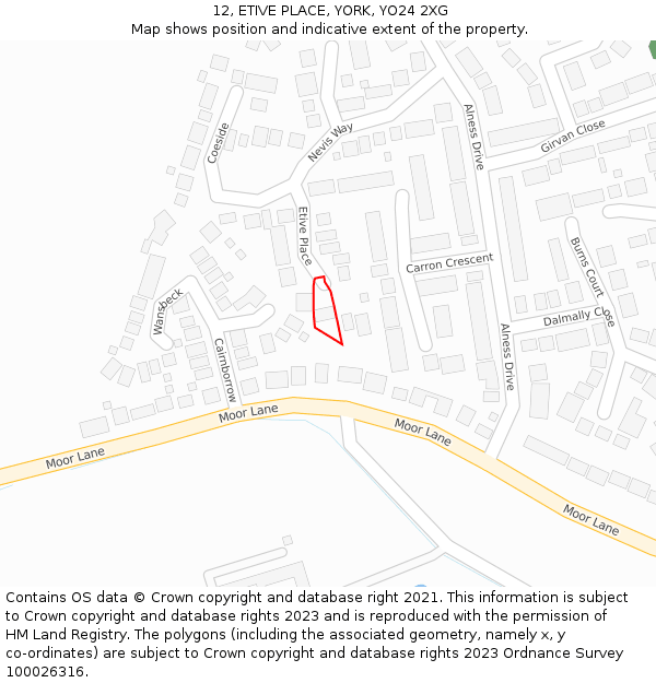 12, ETIVE PLACE, YORK, YO24 2XG: Location map and indicative extent of plot