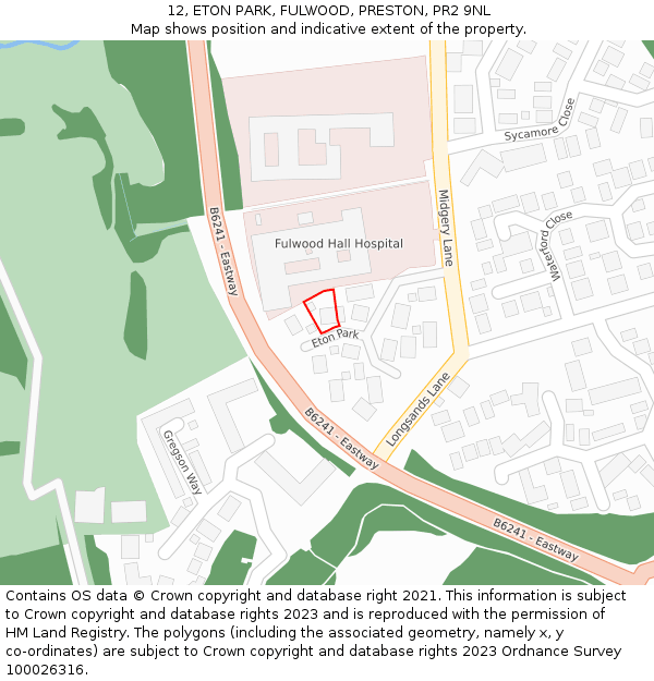 12, ETON PARK, FULWOOD, PRESTON, PR2 9NL: Location map and indicative extent of plot