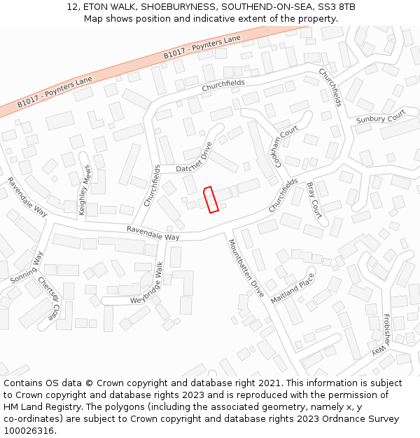 12, ETON WALK, SHOEBURYNESS, SOUTHEND-ON-SEA, SS3 8TB: Location map and indicative extent of plot