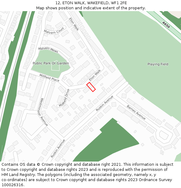 12, ETON WALK, WAKEFIELD, WF1 2FE: Location map and indicative extent of plot