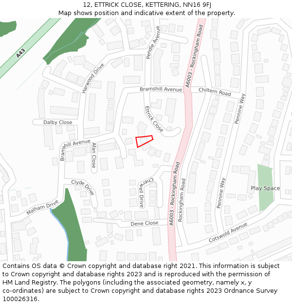 12, ETTRICK CLOSE, KETTERING, NN16 9FJ: Location map and indicative extent of plot