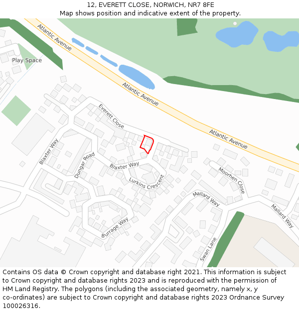 12, EVERETT CLOSE, NORWICH, NR7 8FE: Location map and indicative extent of plot