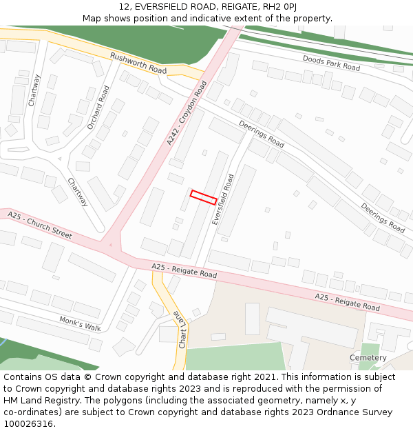 12, EVERSFIELD ROAD, REIGATE, RH2 0PJ: Location map and indicative extent of plot