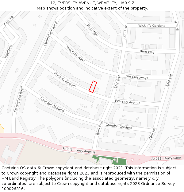 12, EVERSLEY AVENUE, WEMBLEY, HA9 9JZ: Location map and indicative extent of plot