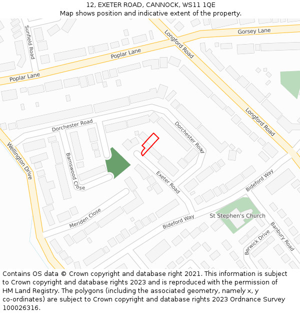 12, EXETER ROAD, CANNOCK, WS11 1QE: Location map and indicative extent of plot