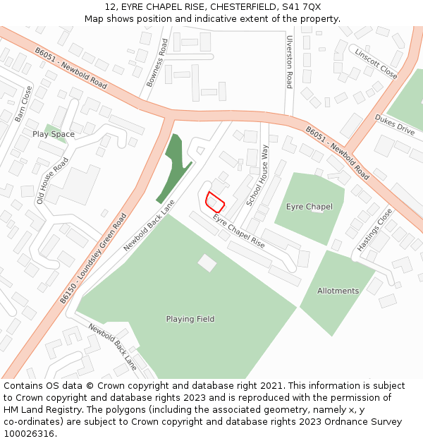 12, EYRE CHAPEL RISE, CHESTERFIELD, S41 7QX: Location map and indicative extent of plot