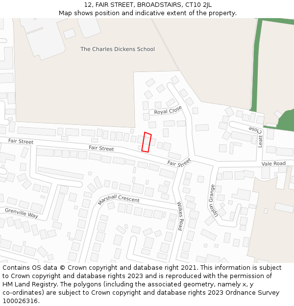 12, FAIR STREET, BROADSTAIRS, CT10 2JL: Location map and indicative extent of plot