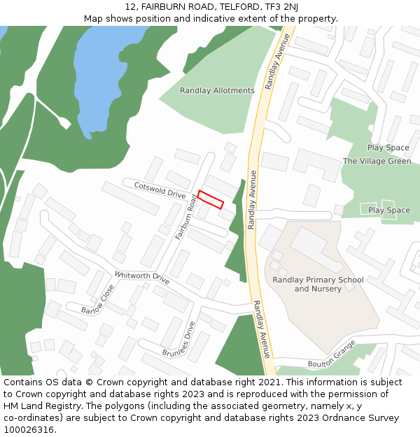 12, FAIRBURN ROAD, TELFORD, TF3 2NJ: Location map and indicative extent of plot