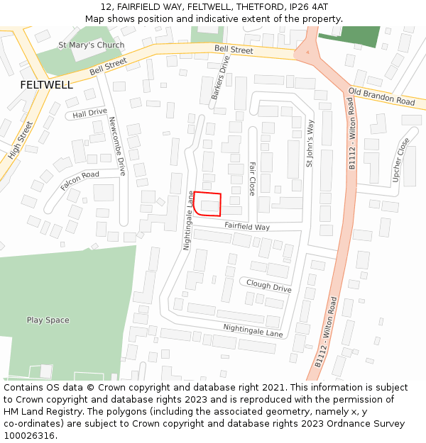 12, FAIRFIELD WAY, FELTWELL, THETFORD, IP26 4AT: Location map and indicative extent of plot