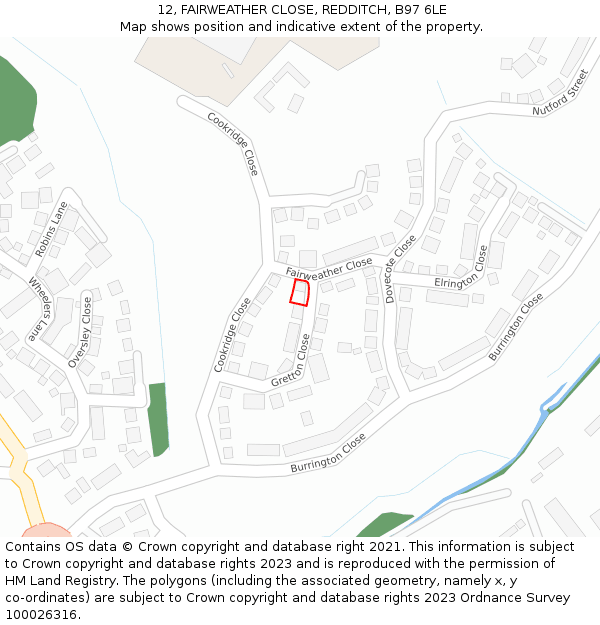 12, FAIRWEATHER CLOSE, REDDITCH, B97 6LE: Location map and indicative extent of plot