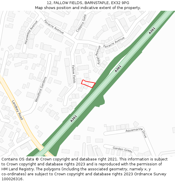 12, FALLOW FIELDS, BARNSTAPLE, EX32 9PG: Location map and indicative extent of plot