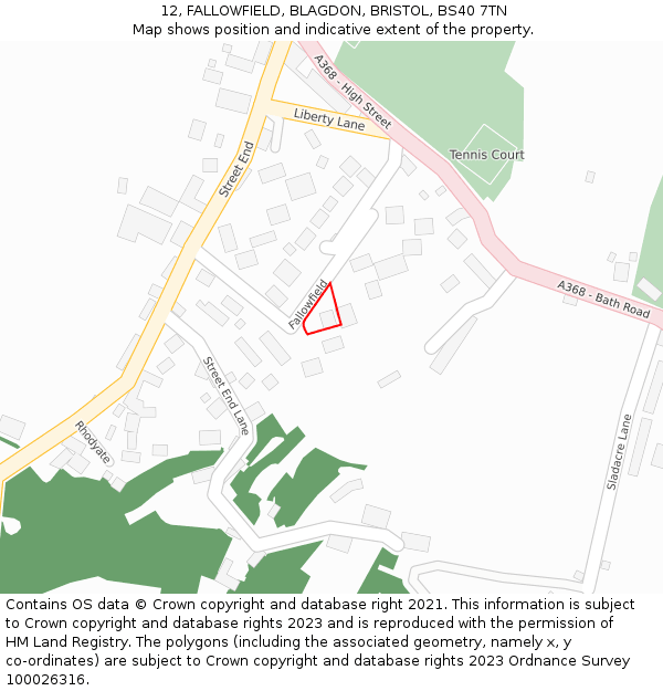 12, FALLOWFIELD, BLAGDON, BRISTOL, BS40 7TN: Location map and indicative extent of plot
