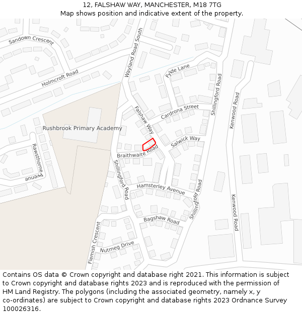 12, FALSHAW WAY, MANCHESTER, M18 7TG: Location map and indicative extent of plot