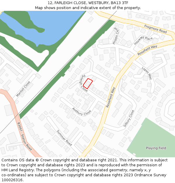 12, FARLEIGH CLOSE, WESTBURY, BA13 3TF: Location map and indicative extent of plot