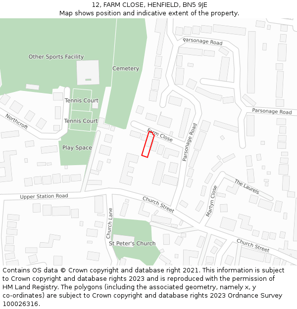 12, FARM CLOSE, HENFIELD, BN5 9JE: Location map and indicative extent of plot