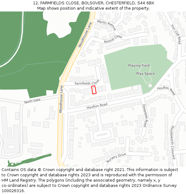 12, FARMFIELDS CLOSE, BOLSOVER, CHESTERFIELD, S44 6BX: Location map and indicative extent of plot