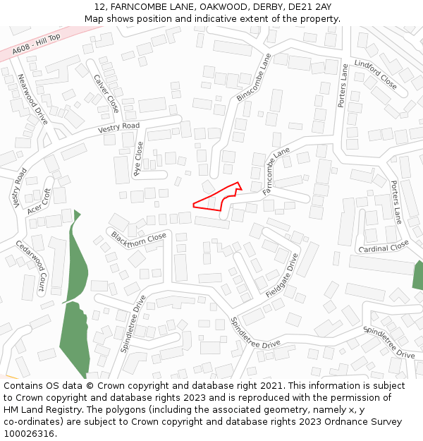 12, FARNCOMBE LANE, OAKWOOD, DERBY, DE21 2AY: Location map and indicative extent of plot