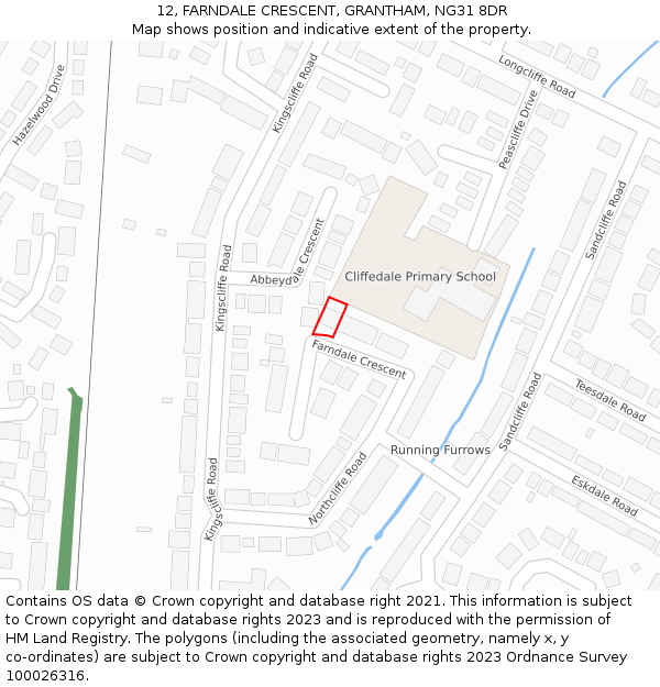 12, FARNDALE CRESCENT, GRANTHAM, NG31 8DR: Location map and indicative extent of plot