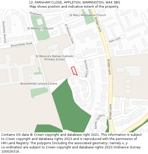 12, FARNHAM CLOSE, APPLETON, WARRINGTON, WA4 3BG: Location map and indicative extent of plot