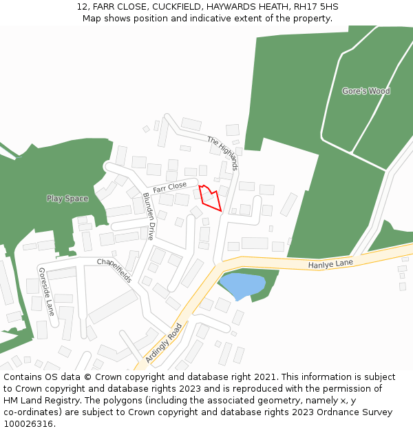 12, FARR CLOSE, CUCKFIELD, HAYWARDS HEATH, RH17 5HS: Location map and indicative extent of plot