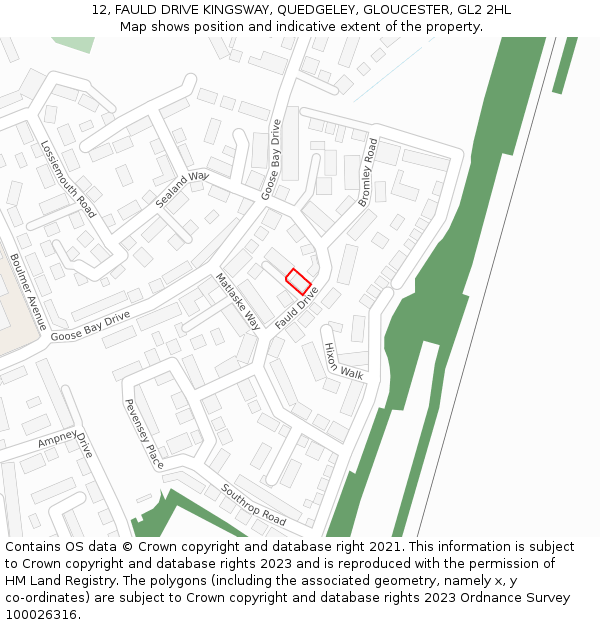 12, FAULD DRIVE KINGSWAY, QUEDGELEY, GLOUCESTER, GL2 2HL: Location map and indicative extent of plot