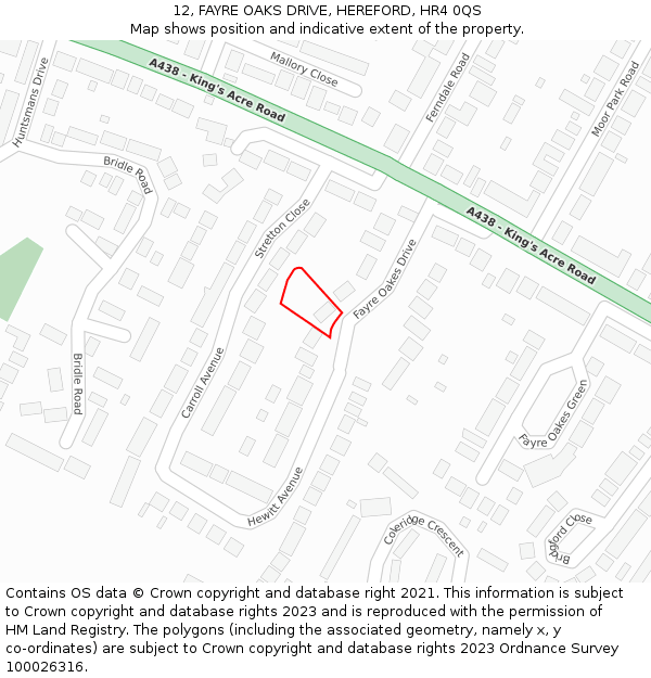 12, FAYRE OAKS DRIVE, HEREFORD, HR4 0QS: Location map and indicative extent of plot